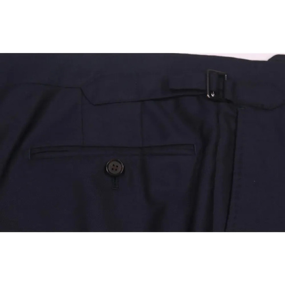 Custom Made Recent Solid Navy Blue Flat Frt Wool Dress Pants Side Buckles 40x31 - Picture 3 of 6